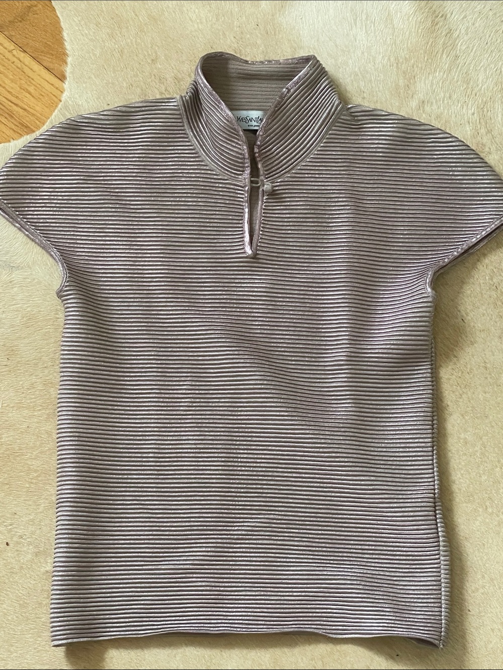 Yves Saint Laurent Ribbed Metallic rib-knit Top in Lavender